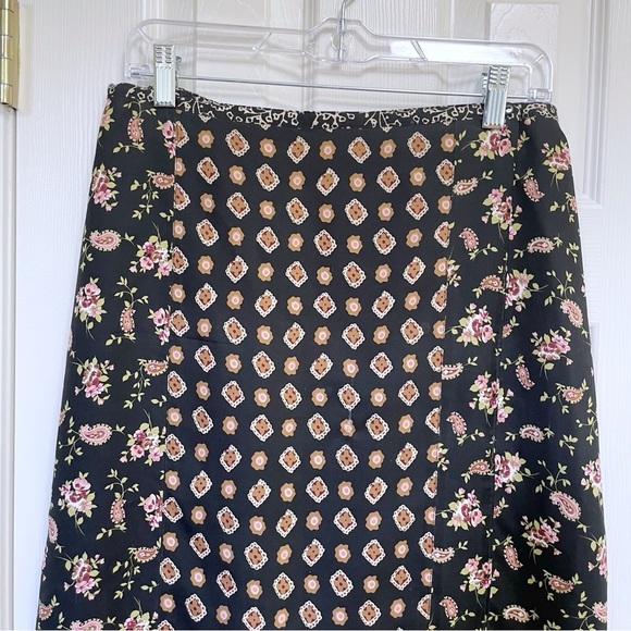 Vintage Laura Ashley 100% Silk Black mixed pattern floral paisley midi skirt 10 - Picture 5 of 9